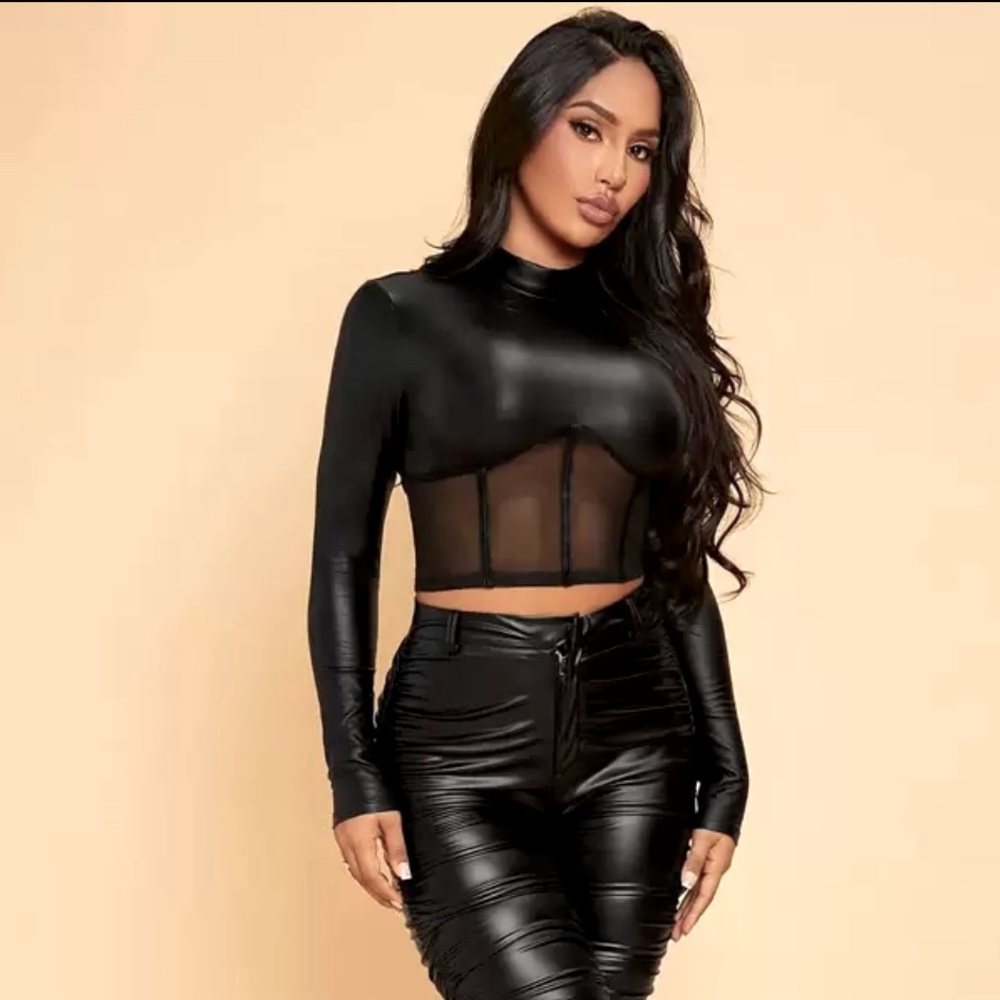 Black Sheer Panel Crop Top